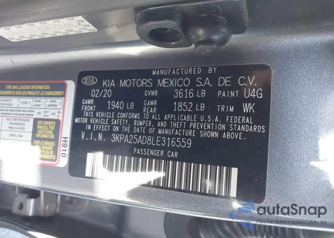 2020 Kia Rio 5-Door S из США, поврежденный, VIN 3KPA25AD8LE316559